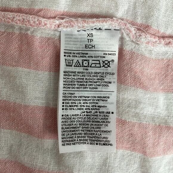 OLD NAVY Womens Striped Linen Cotton Tie Front Button Up Top Pink White Size XS - Picture 5 of 6